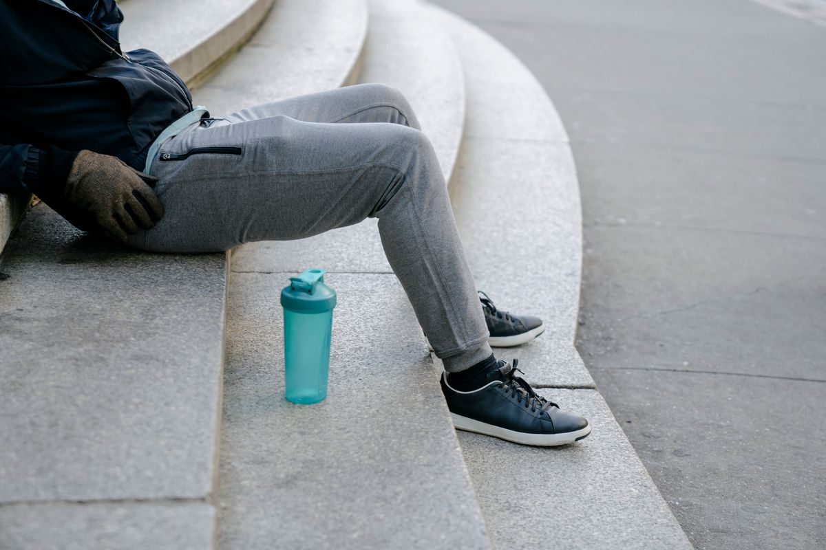Plain grey jogging trousers with no branding